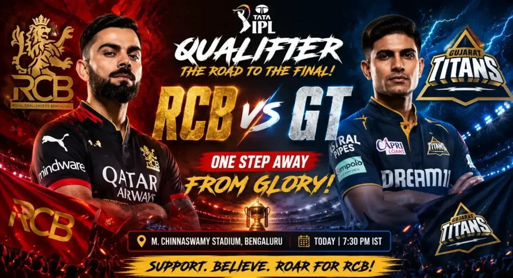RCB vs GT Qualifier 1 IPL 2026 match prediction Dream11 team betting odds Dharamsala pitch report